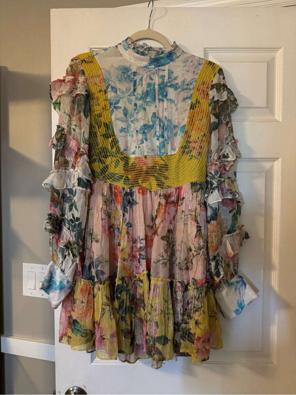 Floral Ruffle Tiered Dress in Yellow & Pastel Floral